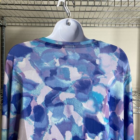 Logo Lori Goldstein Women's Blue Watercolor Mesh Cardigan Size 2X Coastal Casual - Picture 10 of 11